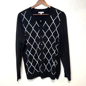Croft & Barrow Argyle Button Front Black/White Knit Cardigan Sweater Womens M